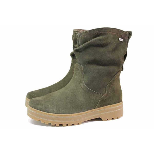 Зелени дамски боти, естествен набук - ежедневни обувки за есента и зимата N 100019022