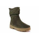 Зелени дамски боти, естествен набук - ежедневни обувки за есента и зимата N 100019022