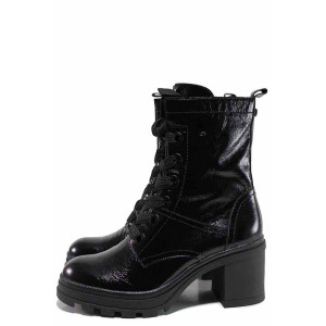 Черни дамски боти, лачена естествена кожа - ежедневни обувки за есента и зимата N 100019040