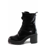 Черни дамски боти, лачена естествена кожа - ежедневни обувки за есента и зимата N 100019040