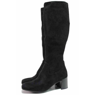 Черни дамски ботуши, текстилна материя - ежедневни обувки за есента и зимата N 100019041