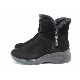 Черни дамски боти, естествен велур - ежедневни обувки за есента и зимата N 100019043