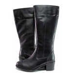 Черни дамски ботуши, естествена кожа - ежедневни обувки за есента и зимата N 100019042