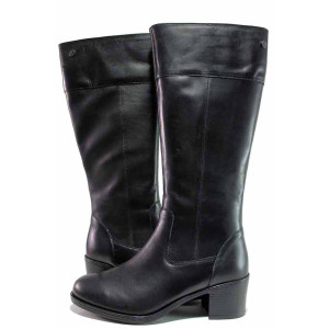 Черни дамски ботуши, естествена кожа - ежедневни обувки за есента и зимата N 100019042