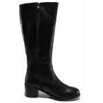 Черни дамски ботуши, естествена кожа - ежедневни обувки за есента и зимата N 100019042