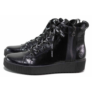 Черни анатомични дамски боти, лачена еко кожа - ежедневни обувки за есента и зимата N 100019051