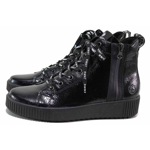 Черни анатомични дамски боти, лачена еко кожа - ежедневни обувки за есента и зимата N 100019051