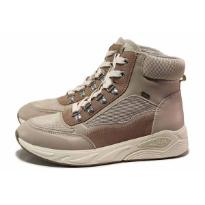 Бежови дамски боти, еко-кожа и текстилна материя - спортни обувки за есента и зимата N 100019059