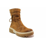 Кафяви дамски боти, здрава еко-кожа - всекидневни обувки за есента и зимата N 100019070