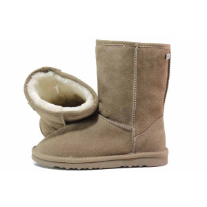 Бежови анатомични дамски боти, естествен велур - ежедневни обувки за есента и зимата N 100019086