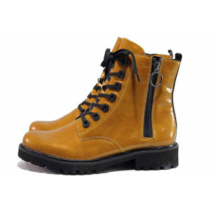 Жълти анатомични дамски боти, лачена еко кожа - всекидневни обувки за есента и зимата N 100019112