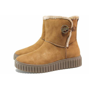 Кафяви анатомични дамски боти, качествен еко-велур - всекидневни обувки за есента и зимата N 100019113