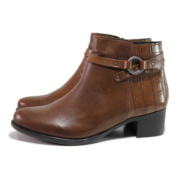 Кафяви дамски боти, естествена кожа - ежедневни обувки за есента и зимата N 100019126