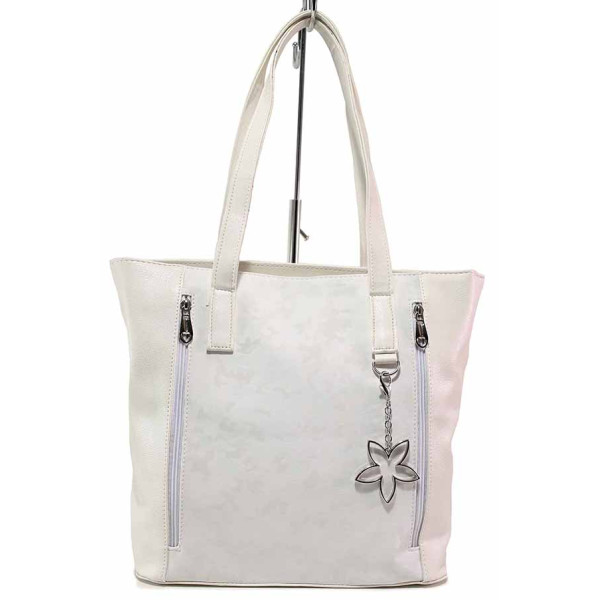 Бяла дамска чанта, здрава еко-кожа - удобство и стил за вашето ежедневие N 100019977