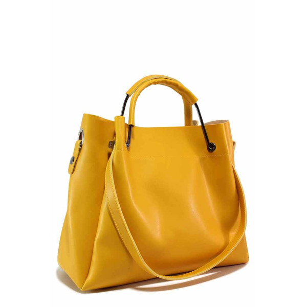 Жълта дамска чанта, здрава еко-кожа - удобство и стил за вашето ежедневие N 100019984