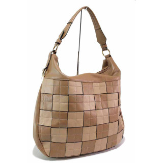 Бежова дамска чанта, здрава еко-кожа - удобство и стил за вашето ежедневие N 100020781