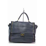 Тъмносиня дамска чанта, здрава еко-кожа - удобство и стил за вашето ежедневие N 100020786
