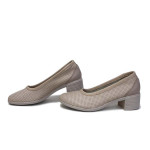 Бежови дамски обувки със среден ток, естествена кожа перфорирана - ежедневни обувки за пролетта и лятото N 100020152