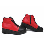 Червени дамски боти, естествена кожа - всекидневни обувки за есента и зимата N 100022626