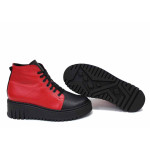 Червени дамски боти, естествена кожа - всекидневни обувки за есента и зимата N 100022626