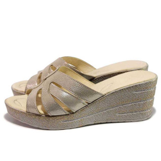 Бежови дамски чехли, естествена кожа - всекидневни обувки за лятото N 100019203