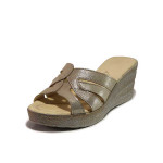 Бежови дамски чехли, естествена кожа - всекидневни обувки за лятото N 100019203