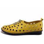 Жълти дамски обувки с равна подметка, естествена кожа перфорирана - ежедневни обувки за лятото N 100019208