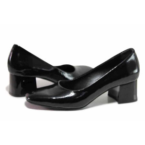 Черни анатомични дамски обувки със среден ток, лачена естествена кожа - официални обувки за пролетта и лятото N 100019215