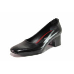 Черни анатомични дамски обувки със среден ток, лачена естествена кожа - официални обувки за пролетта и лятото N 100019215