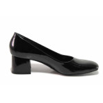Черни анатомични дамски обувки със среден ток, лачена естествена кожа - официални обувки за пролетта и лятото N 100019215