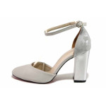 Сиви дамски обувки с висок ток, здрава еко-кожа - елегантни обувки за пролетта и лятото N 100019223