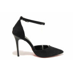 Черни анатомични дамски обувки с висок ток, качествен еко-велур - елегантни обувки за пролетта и лятото N 100019227
