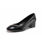 Черни дамски обувки със среден ток, естествена кожа и лачена естествена кожа  - ежедневни обувки за пролетта и лятото N 100019228