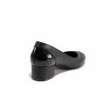 Черни дамски обувки със среден ток, естествена кожа и лачена естествена кожа  - ежедневни обувки за пролетта и лятото N 100019228