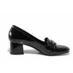 Черни дамски обувки със среден ток, лачена естествена кожа - всекидневни обувки за пролетта и лятото N 100019229