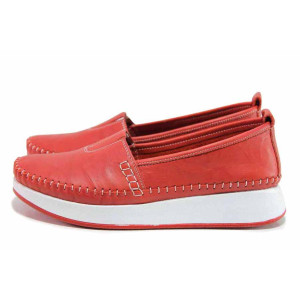 Червени дамски обувки с равна подметка, естествена кожа - всекидневни обувки за пролетта и лятото N 100019236