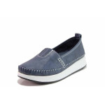 Сини дамски обувки с равна подметка, естествена кожа - ежедневни обувки за пролетта и лятото N 100019237