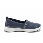 Сини дамски обувки с равна подметка, естествена кожа - ежедневни обувки за пролетта и лятото N 100019237