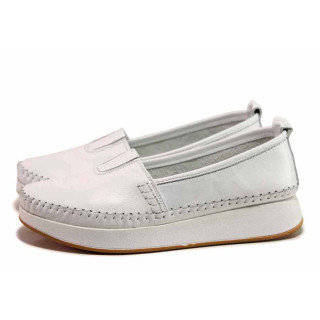 Бели дамски обувки с равна подметка, естествена кожа - всекидневни обувки за пролетта и лятото N 100019234