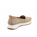 Бежови дамски обувки с равна подметка, естествена кожа - ежедневни обувки за пролетта и лятото N 100019235