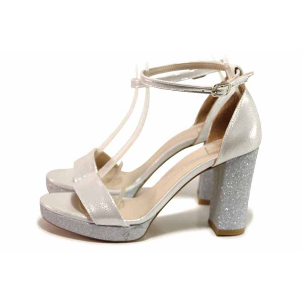 Светлосиви дамски сандали, здрава еко-кожа - официални обувки за пролетта и лятото N 100019251