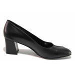 Черни дамски обувки със среден ток, естествена кожа и лачена естествена кожа  - официални обувки за целогодишно ползване N 100019257