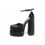 Черни дамски сандали, сатенена материя - елегантни обувки за пролетта и лятото N 100019260