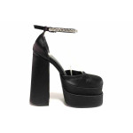 Черни дамски сандали, сатенена материя - елегантни обувки за пролетта и лятото N 100019260