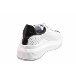 Бели дамски обувки с равна подметка, естествена кожа перфорирана - спортни кецове за пролетта и лятото N 100019264