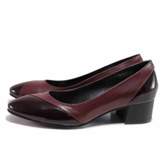 Винени дамски обувки със среден ток, естествена кожа и лачена естествена кожа  - всекидневни обувки за пролетта и лятото N 100019268