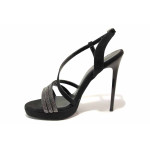 Черни дамски сандали, здрава еко-кожа - елегантни обувки за лятото N 100019270