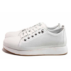 Бели дамски обувки с равна подметка, естествена кожа - ежедневни обувки за пролетта и лятото N 100019729