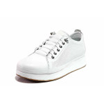 Бели дамски обувки с равна подметка, естествена кожа - ежедневни обувки за пролетта и лятото N 100019729