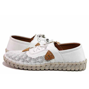 Бели дамски обувки с равна подметка, естествена кожа - всекидневни обувки за пролетта и лятото N 100019776